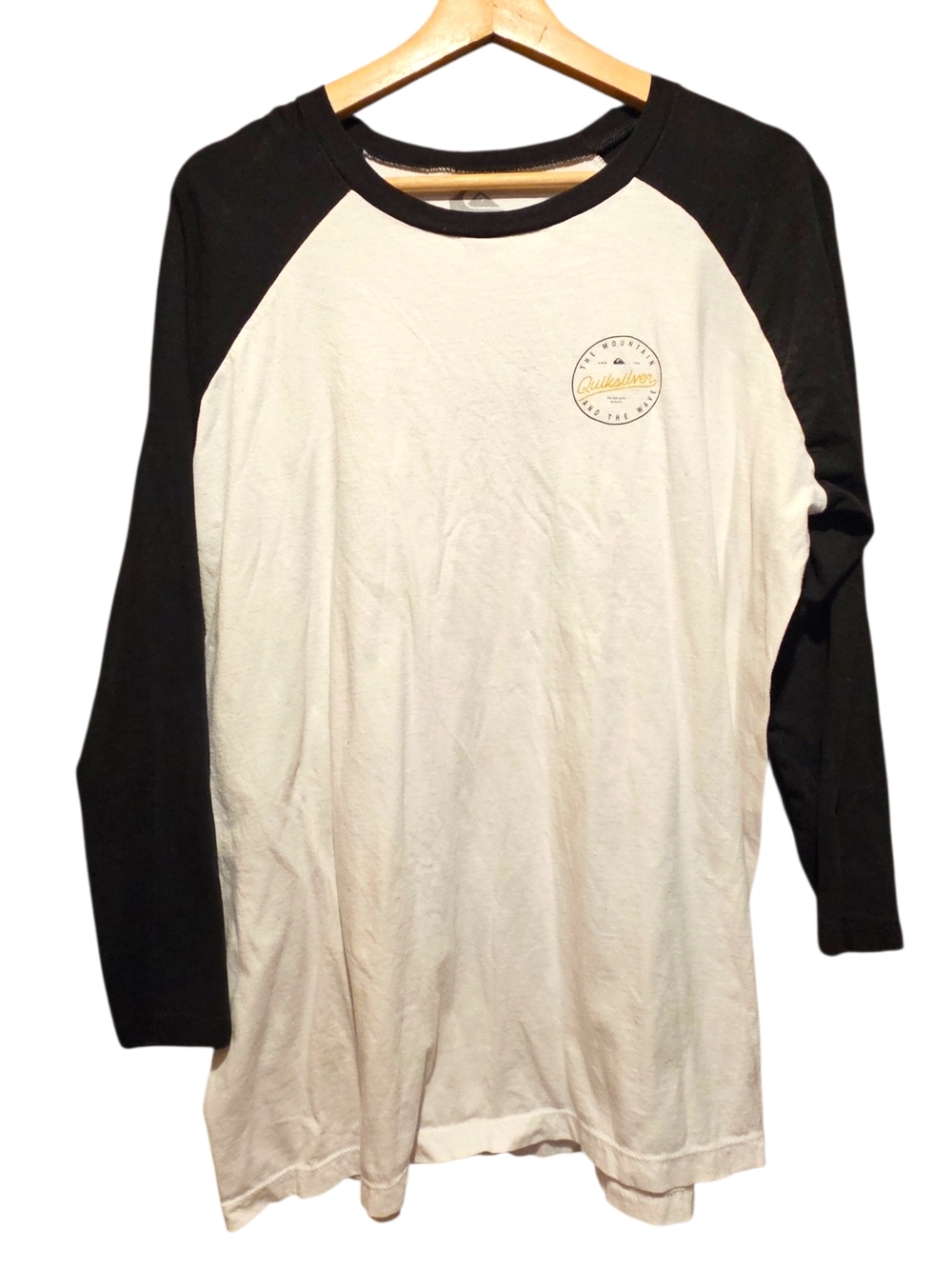 Quiksilver Black & White Raglan Long Sleeve Tee with Chest Logo
